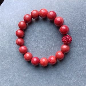 Coral beaded stretch Bracelet with Swarovski Crystal